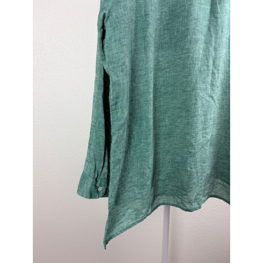 J. Jill Love Linen Green Button Down Shirt Womens Medium Long Sleeve Pocket Top - Picture 3 of 7